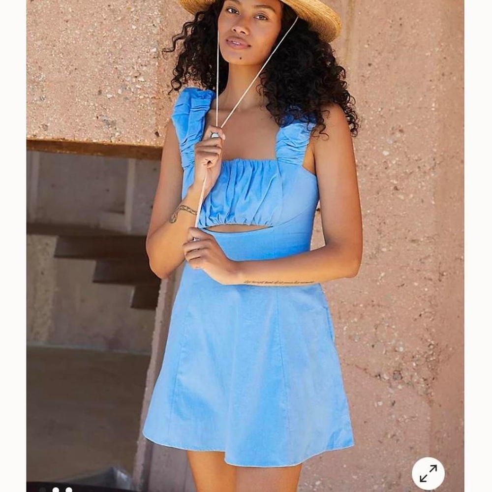 Free People Bom Bom Island Mini Dress Size Large In Blue